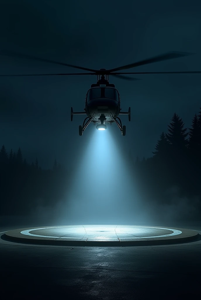 A hellicopter is landing on the helipad(H) and only single light is focused from the hellicopter's bottom side on the helipad (H)at the night and also it must clearly seen from the top 