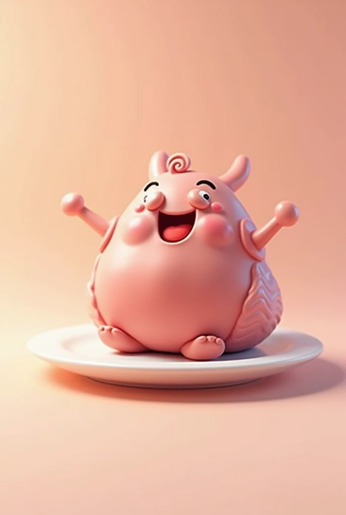 3D cartoon piece of ham on the plate