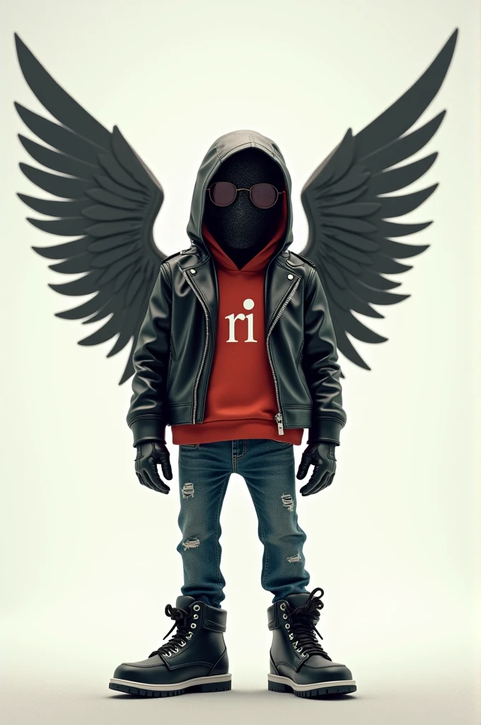 Mini biker, Modern clothing, with wings on the back, and in the chest "RI"