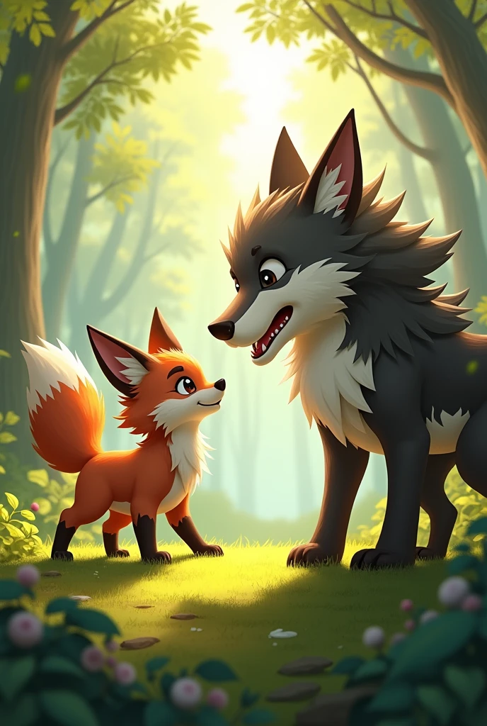 two boys, a fox hybrid and a wolf hybrid