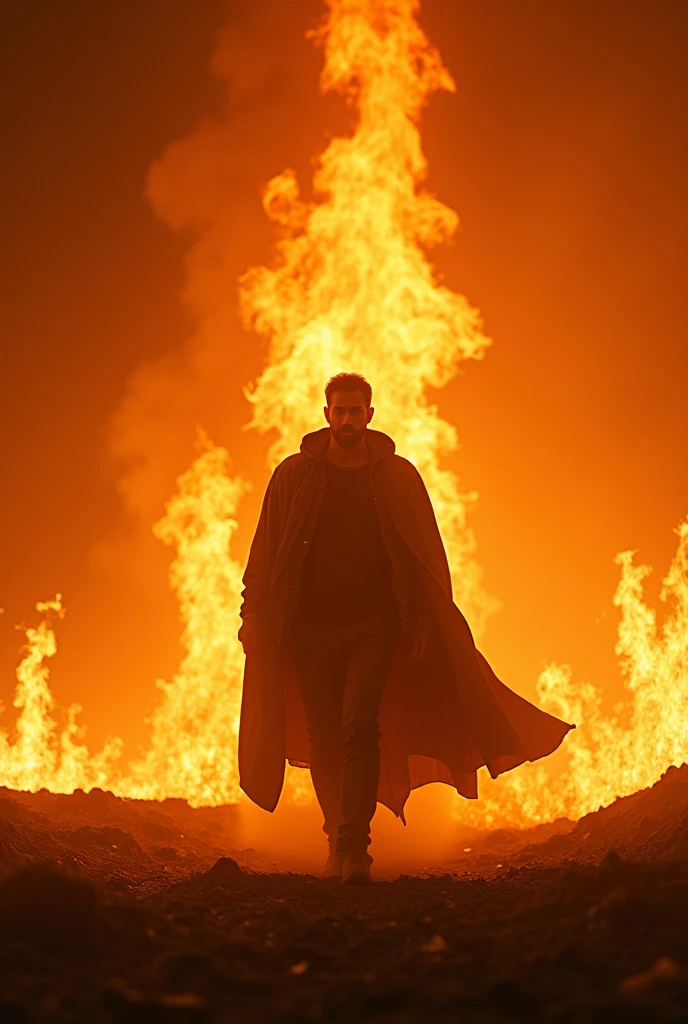4k wallpaper of a man walking out of fire