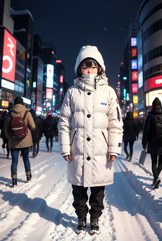 One person, whole body,In the snow, at Shibuya&#39;s Scramble Crossing,,Large Breasts, Ahegao, Santa hat, 