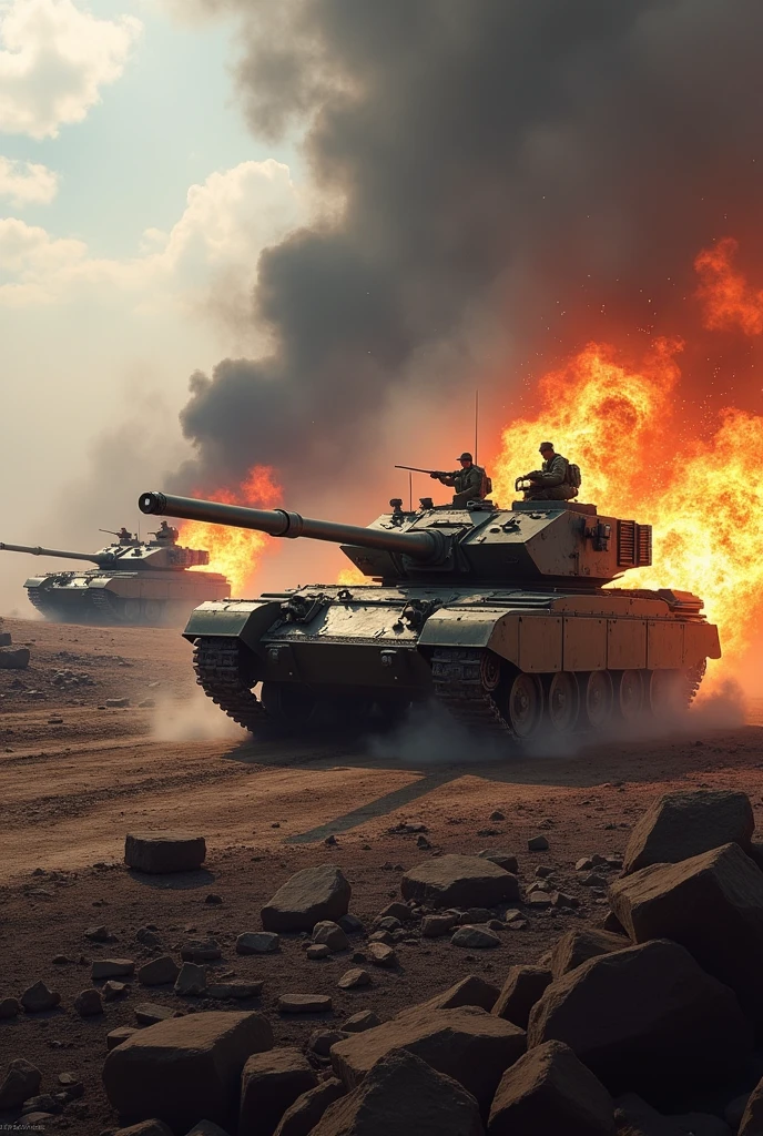 War field with 2 tank fighting and 1 tank get destory by rpg

