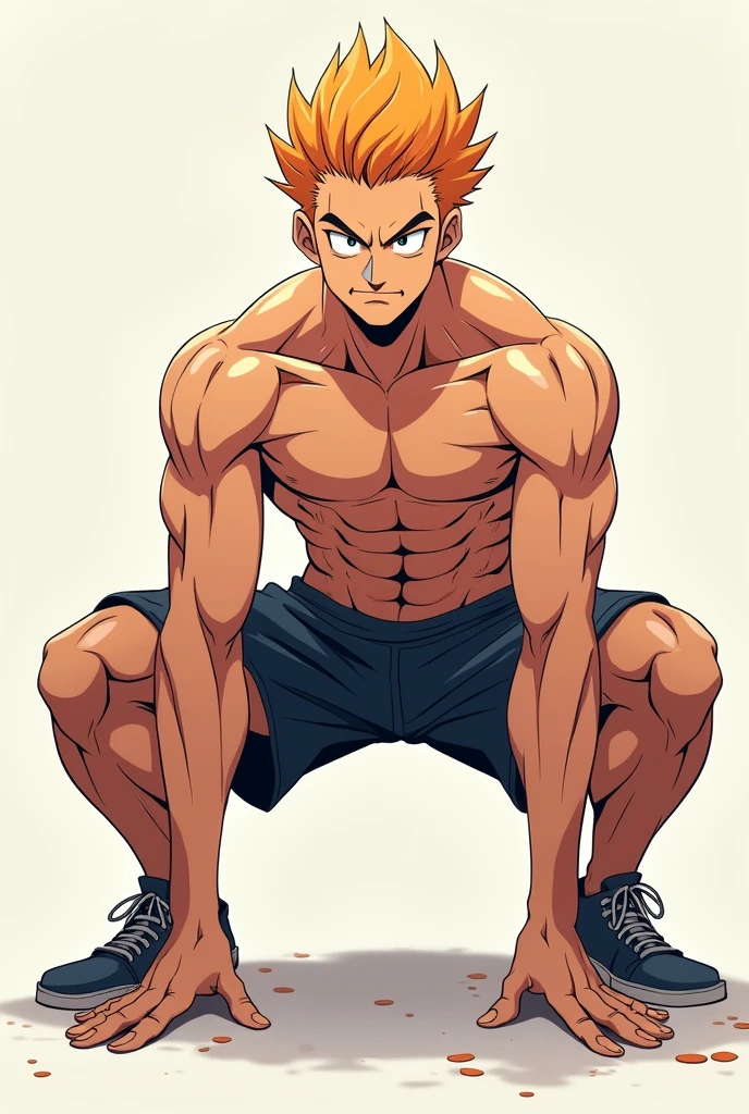 anime male doing squats