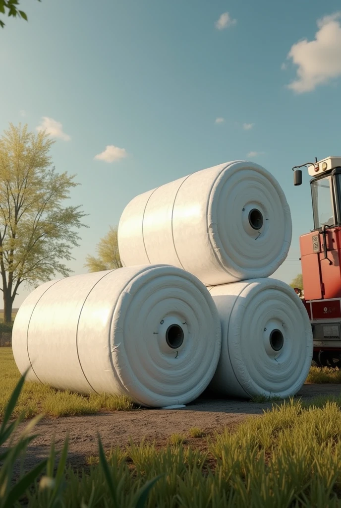 Silage packing white rolls three