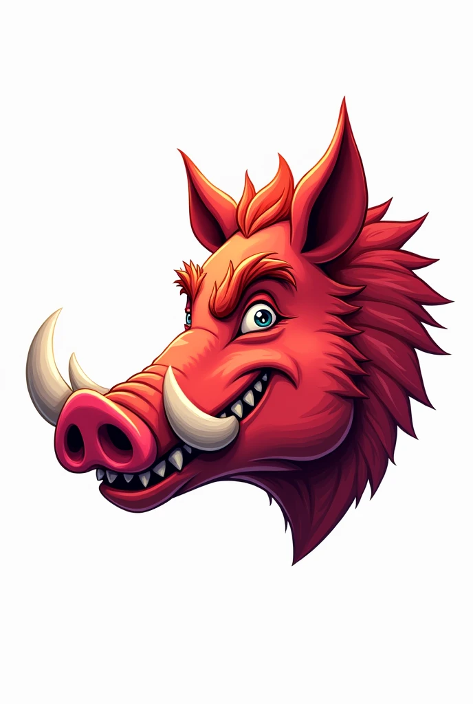 Red cartoon wild boar mask, side view, white background