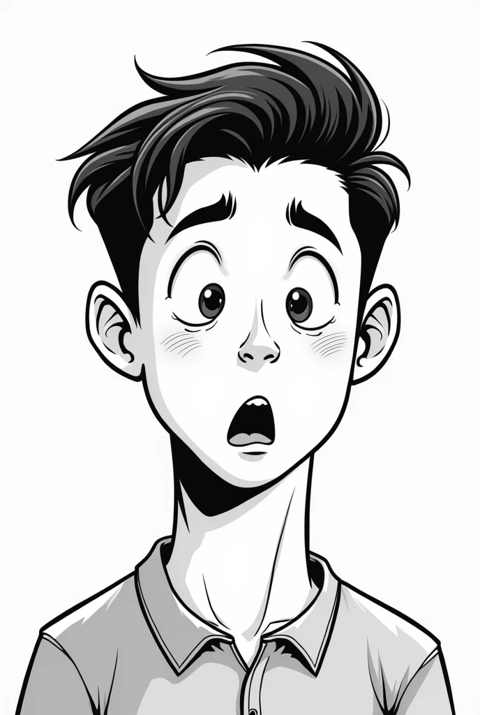 (((Black and white illustration with converging lines)))、(((Young handsome man with surprised face))),