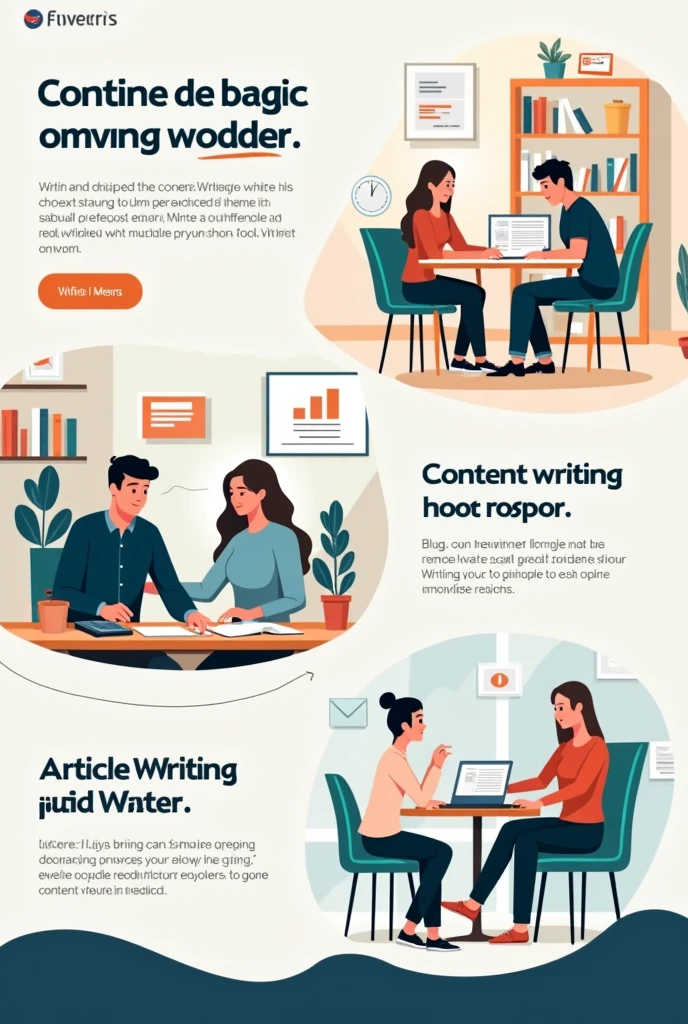 Create a fiverr gig image includes "copywriting, content writing, blogs writing, article writing" create this horizontaly