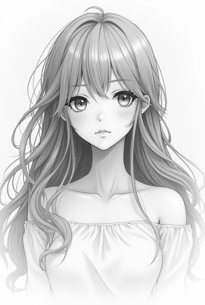 Anime girl pencil sketch long hair