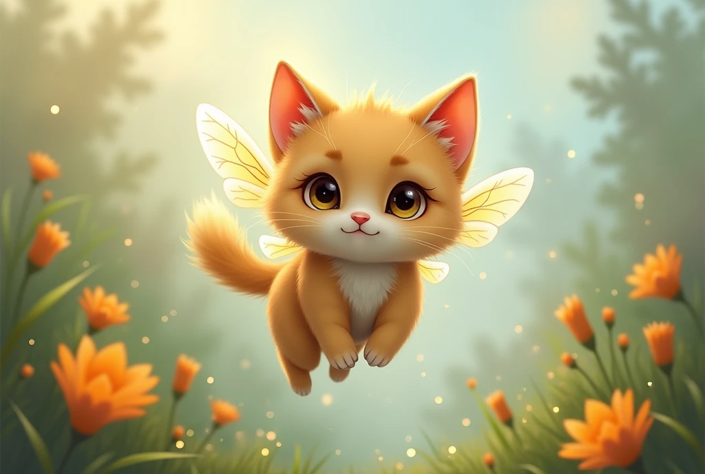 A cute Little cat with Bee Wings fly around