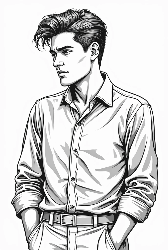 (((Black and white illustration with converging lines)))、(((Young and handsome men))),(((Dignified))),