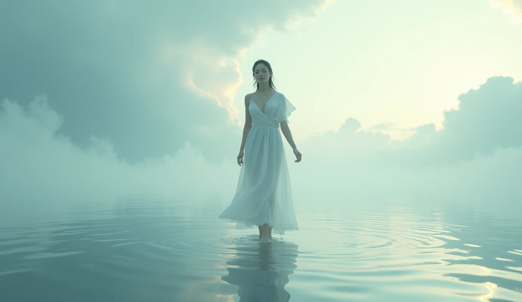 woman walking on water 3d style