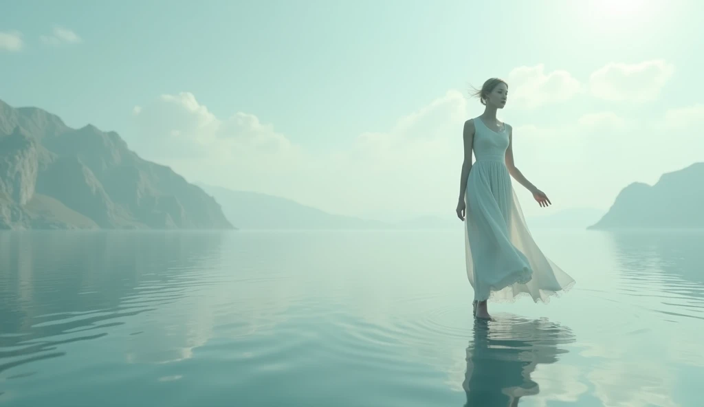 woman walking on water 3d style