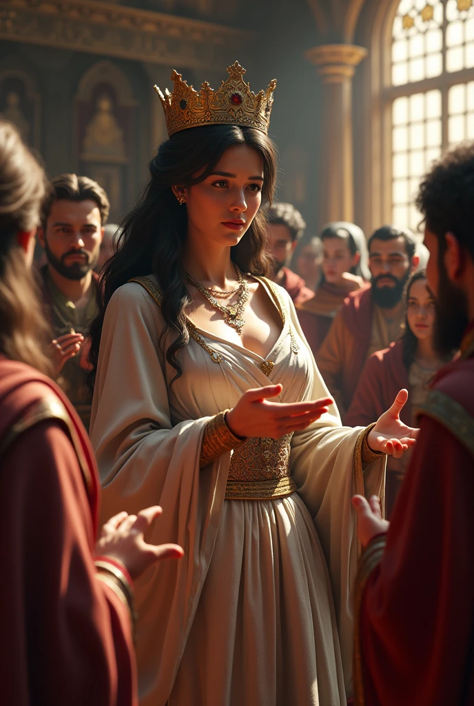 in 3d , When the queen women came out with alms, near saint the she was sad and start crying