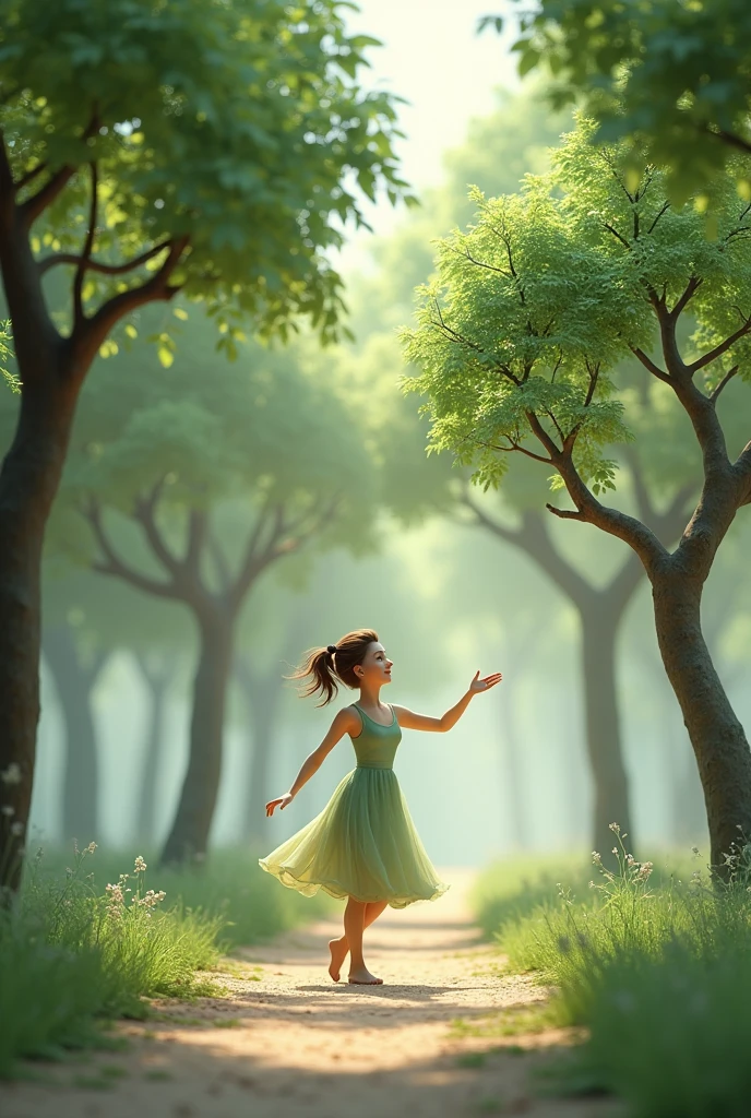 In 3D animation generate" Trees swaying rhythmically as if dancing to the music, with branches moving and leaves rustling.
."
