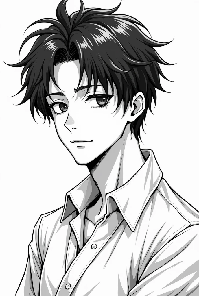 (((Black and white illustration with converging lines)))、(((Young and handsome Japan man)))