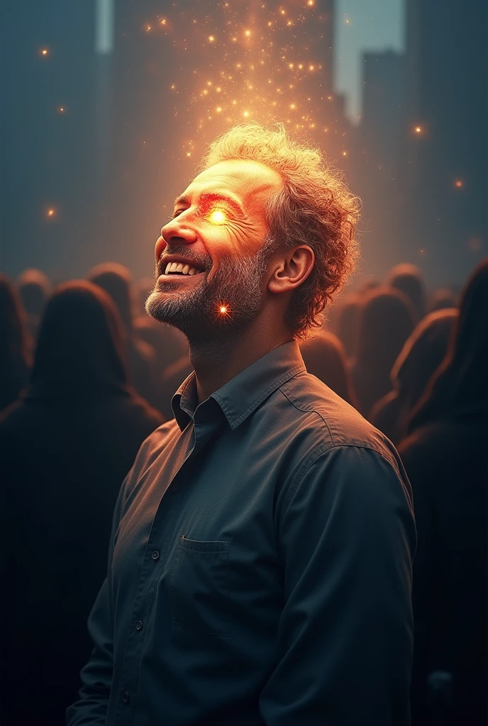 from a very far distance a man was seen, he was smiling, he was among the thousands of people who surrounded him, but he was the only one who had a face shining with light like a crystal that radiated its luster, while the thousands of people just looked like black shadows