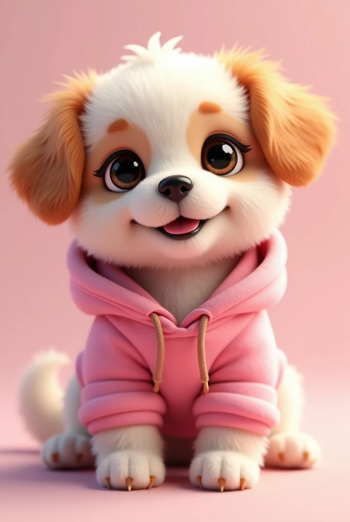 Cute dog wearing pink hoodie