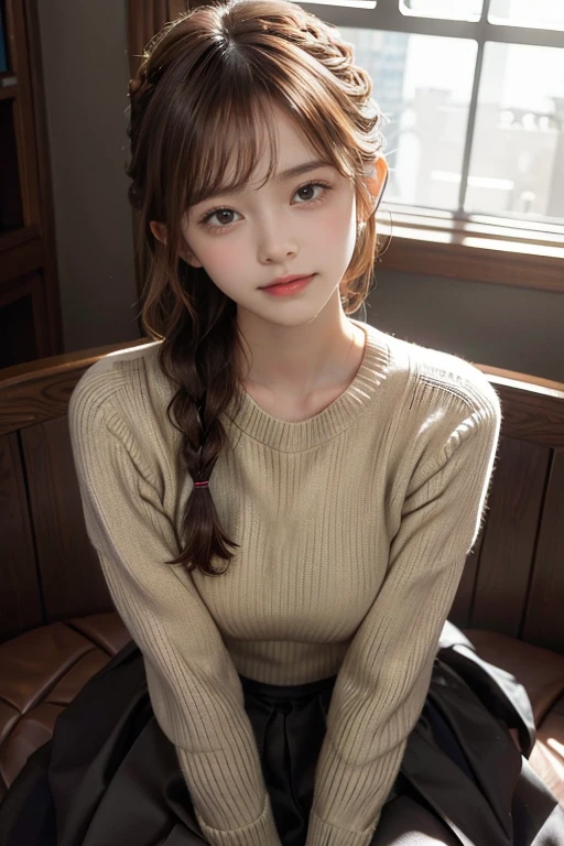 (1 slim 2 Emma Watson,Large Breasts,Feminine,Symmetrical eyes),rest,(want me to kiss,pleasure,happiness,she likes me),(Smile, Beautiful sweater, Half Body) ,8k,actual photo style,Photo realism, actual, Surrealism,Best image quality, High resolution, best quality,cinematic, intricate details,Ultra-fine details, Real light and shadow,shots from movies, Professional color correction,sharp focus, film grain,high dynamic range, charm, Finest skin texture, braid, 