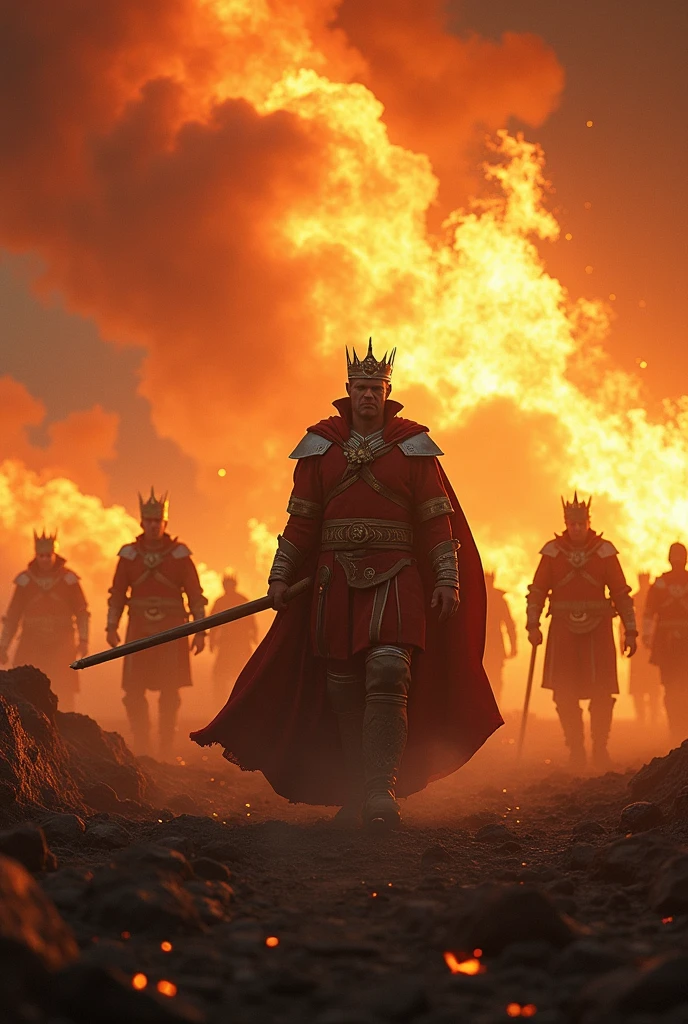 King man with team fight fire
