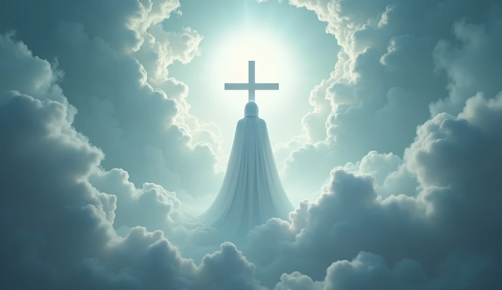 the cross with white mantle and a glowing light , 50mm, production quality, depth of field, with huge cloud behind, cinema photography, professional color grading, exquisite detail, sharp-focus, intricately-detailed, long exposure time, f/2.8, diffuse-back-light, award winning photography, realistic photography, hyper realistic, unreal engine, realistic lense flare, real lighting, Studio Lighting, Accent Lighting, Global Illumination, Screen Space Global Illumination, Ray Tracing Global Illumination, Optics, Scattering, Glowing, Shadows, Rough, Shimmering, Lumen Reflections, Screen Space Reflections, Diffraction Grating, GB Displacement, Ray Traced, Anti-Aliasing, FKAA, TXAA, RTX, SSAO, Shaders, Tone Mapping, CGI, VFX, SFX