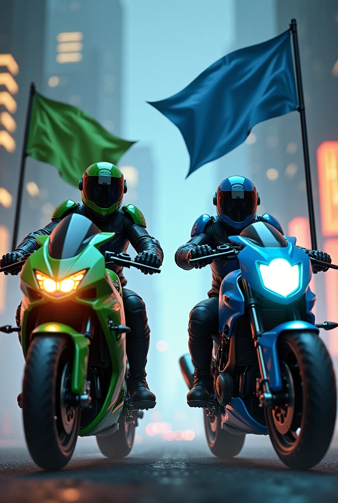 Ingress green enlightened versus
blue resistance motorcycle riding faction banner