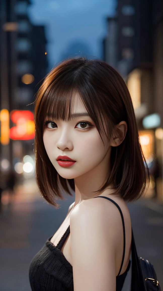 beautiful girl, Half Body Portrait,short, bright red, Messy Hair, Black eyeshadow, (Street Style Wear:1.2), (Urban Background:1.2), Heavy makeup, Digital Art, Talked about at the art station, highly detailed, Finer details, Complex, beautiful detailed glow, detailed, Cinematic Light, High resolution, detailed facial features,Sharp focus, Smooth, beautiful,