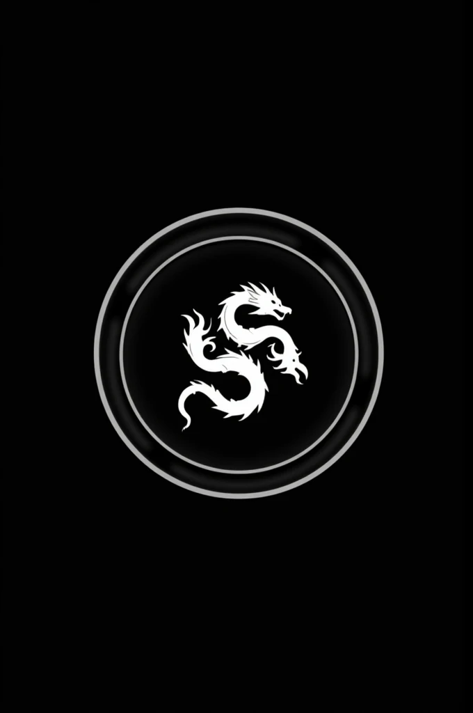 I need a logo, the logo consists of 2 circles, one of the circles is big and one is small, the small circle is inside the big circle. the inside of the circles is black with a white outline, inside a small circle there is a white three-headed dragon. logo must be symmetrical