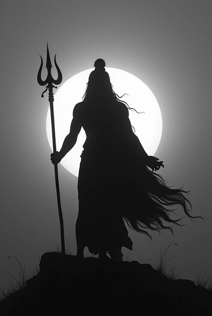 Lord shiv in black and white scene in front of sun setting