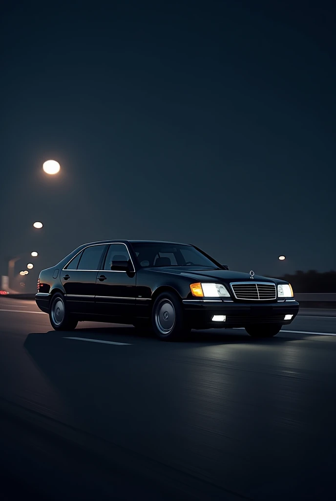 1999 Mercedes S-class, black, night, highway