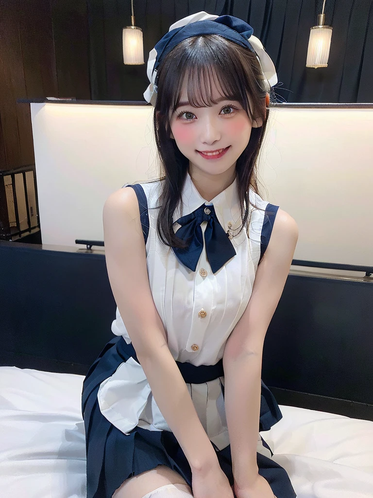 a lot of details, (slender waist), 30 years old, detailed black hair, beautiful detailed hair, super fucking beautiful, complex details beautiful and delicate eyes, perfect hands, (small breasts best quality), perfect and delicate limbs, detailed skin, best quality, ultra-detailed,full body shot,
theme park, happy, (smiling:1.2), (making a heart with hands:1.3), looking at viewer, hair between eyes, (white blouse), (blue vest), (white skirt), Japanese, Joyful Scene, with a flower, (dreamy atmosphere:1.3), front view, ground-level shot, sunlight