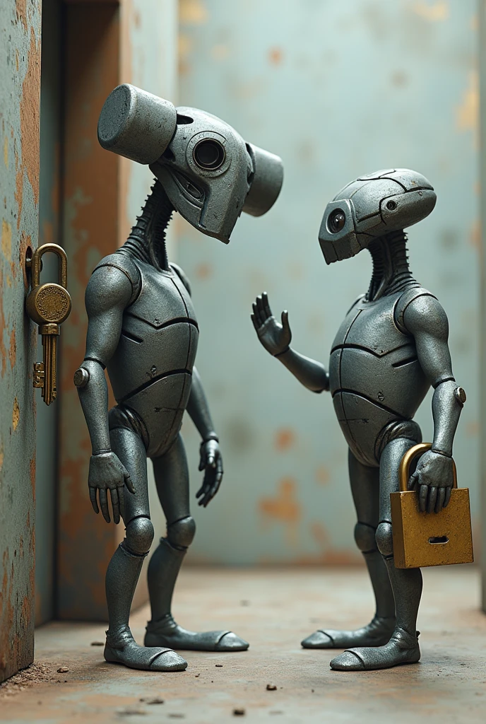 Steel Hammer and key are talking a lock