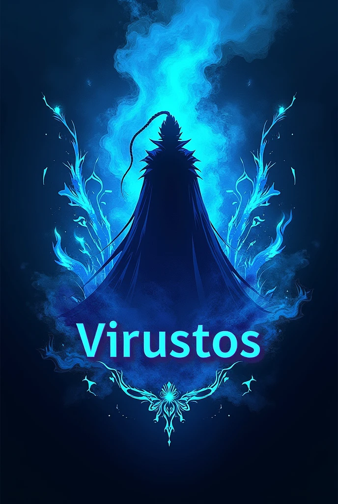 One Gojo anime character Logo With Blue and Some Texture added and add name VirusTOS in That image 