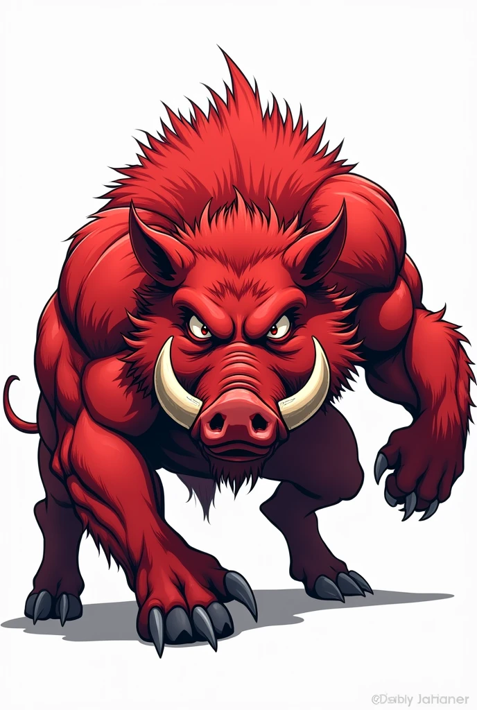 Red boar anime cool pose white background