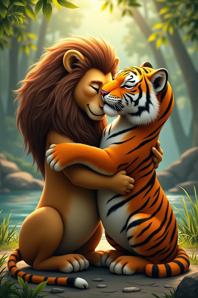 Lion and Tiger hug