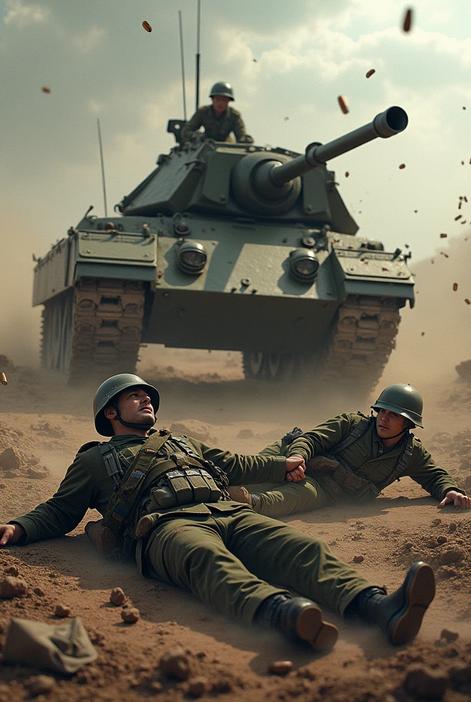 But the 3 soldier got shoot by machinegun on top of the tank