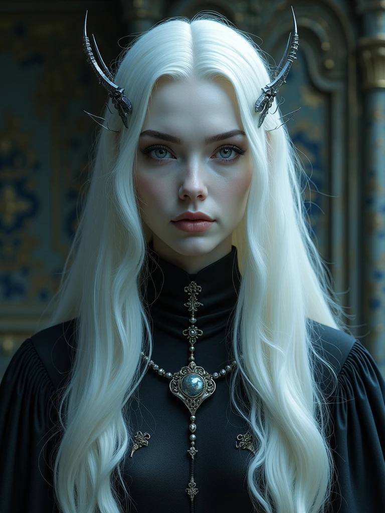 dark queen flawles face,white long hair,beautiful,masterpiece