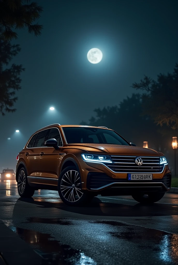 2016 Volkswagen Touareg, brown, night, 0% black window tint