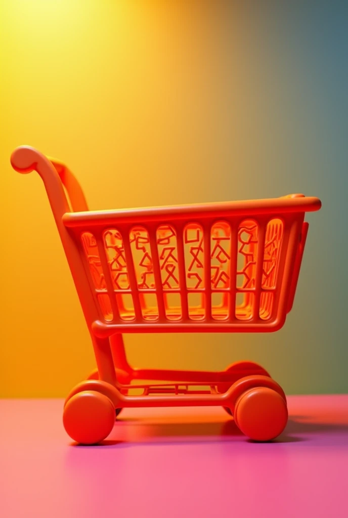 Image 3:4 orange shopping cart. background with instagram colors
