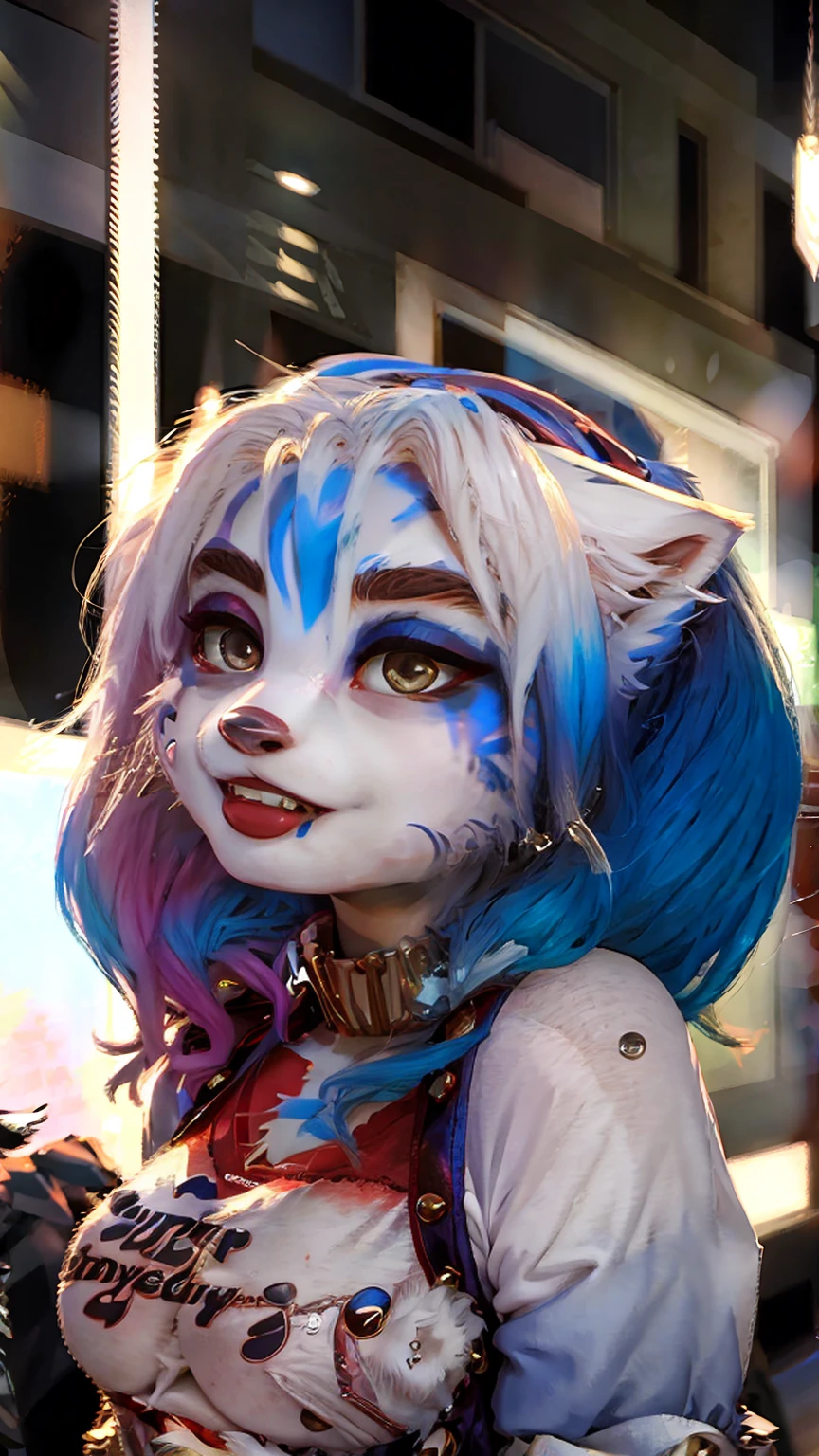 A beautiful and detailed (cute portrait) wa ((krystal)), Star Fox krystal, sslim, lovable, green eyes, medium breasts, (((Long blue hair 1.3))), Decollete, anthro, furry, Uploaded E621, detailed fluffy fur, (wa Fluff-Kevlar, Bayard Wu, Pino Daeni), detailed face, (fluffy), 1 girl, alone, sweet girl, gown 