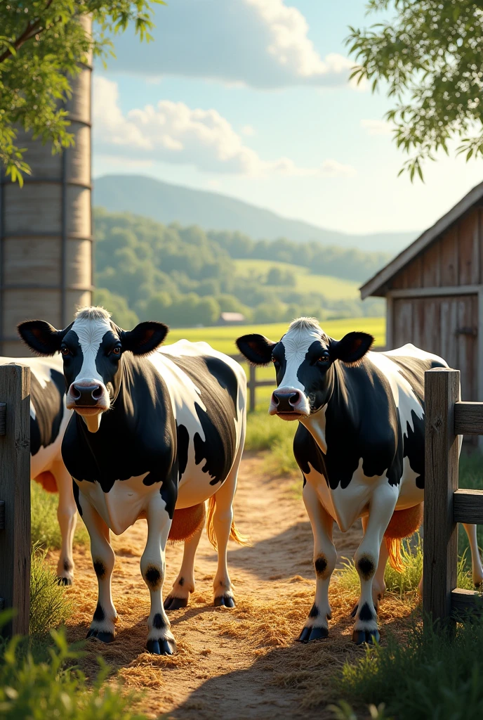 Cows for milking with farm