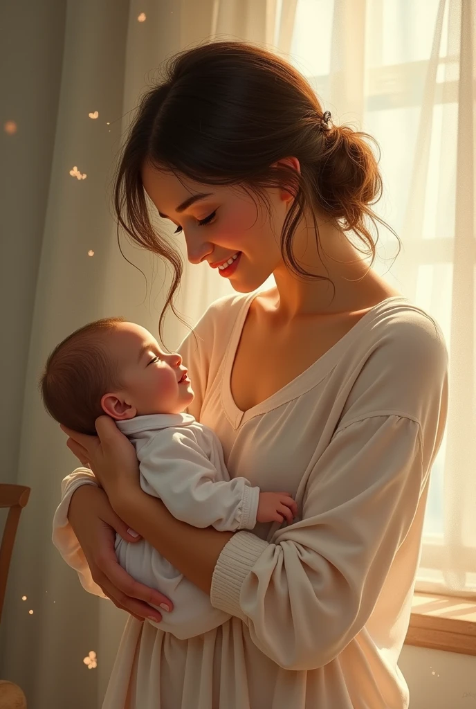 A mom carying his baby with lot of feelings