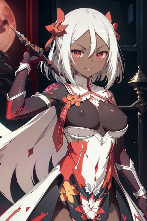 Red Necromancer, Blood Moon, Ray Tracing, masterpiece, Highest quality, super high quality, Absurd detailed, best Light, Best Shadow, sharp, sharp image, detailed, extremely detailed, Amazing resolution, 8k, 4K, Ultra-high resolution, Particle Effects, Beautiful Effects, Vibrant colors, neon Light, neon, Light,(corruption:1.2),(Hollow Eyes:1.2),(Groin tattoo:1.3),(Lower abdomen tattoo:1.3),(Wicked Smile:1.3),((((((Dark skin)))))), (((((white hair))))), ((((red eye)))), (Huge breasts),(Absurd, incredibly Absurd, Large file size, Very detailed, High-quality texture, Physically Based Rendering, Ray Tracing, Octane Rendering, Sharp focus, (8k), (4K), (masterpiece), (Highest quality), Very detailed, Complex, Super detailed, figure, Soft lighting, High resolution, Sharp details,)