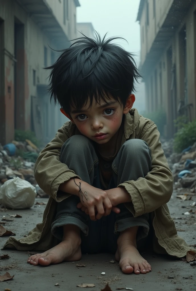 homeless boy sad