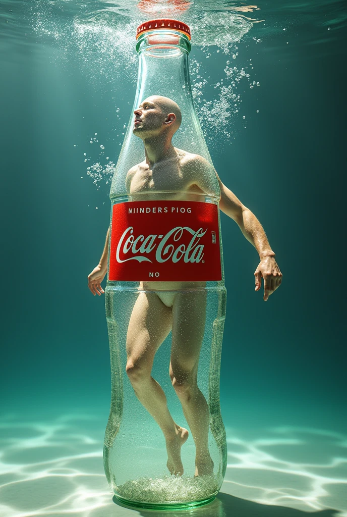 man swim in a bottle coca cola
