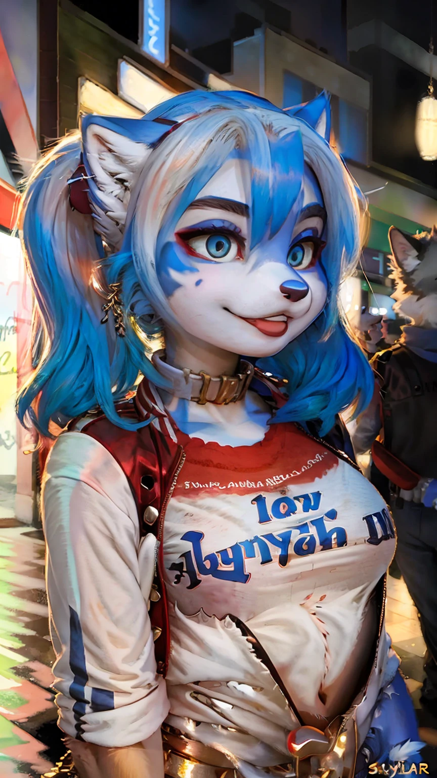 A beautiful and detailed (cute portrait) wa ((krystal)), Star Fox krystal, sslim, lovable, green eyes, medium breasts, (((Long blue hair 1.3))), Decollete, anthro, furry, Uploaded E621, detailed fluffy fur, (wa Fluff-Kevlar, Bayard Wu, Pino Daeni), detailed face, (fluffy), 1 girl, alone, sweet girl, gown 