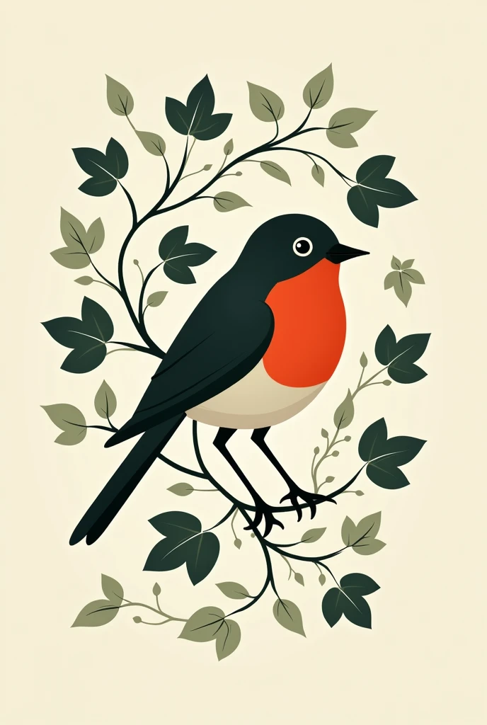 Create an abstract graphic of a robin, which is surrounded by ivy.