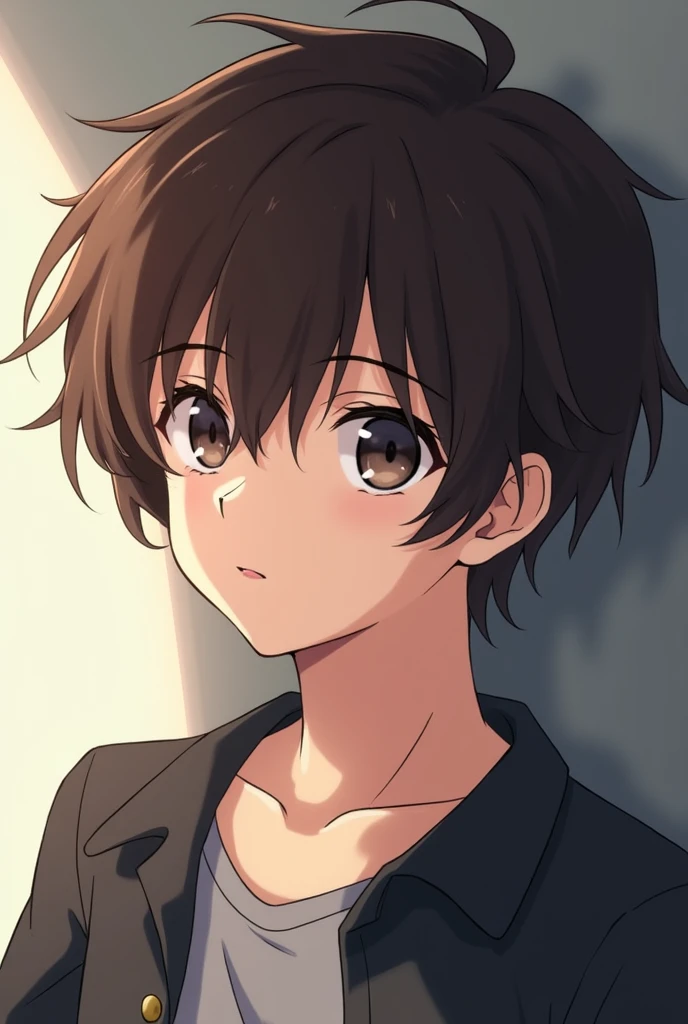 Anime boy, brown hair, dark eyes, half body, from 18-2 
