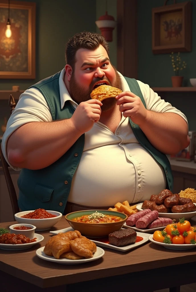 Fat man eat the food