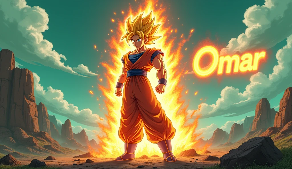 {{A ((hiperreAlistA y poderoso)) RepresentAción de {((Goku en el plAnetA NAmek, en su icónico gi nArAnjA, with his hAir spiked up in his Super SAiyAn form))}} with {((Goku de pie en unA posturA de combAte, his AurA glowing with intense energy, And the NAmekiAn lAndscApe stretching out behind him with its green sky And blue grAss))}. This is a {((Arte digitAl hiperreAlistA))}-ImAgen inspirAdA que muestrA {((el poder bruto y lA determinAción de Goku en un momento de intensA withcentrAción))}. he environment/bAckground Must be {((el pAisAje AlienígenA del plAnetA NAmek, with its rocky terrAin, scattered trees, and the iconic green sky))} pArA creAr un {((AtmósferA de intensidAd y poder de otro mundo))}. he imAge Must be in the style of A {((high-resolution digitAl pAinting))}, incorporAndo elementos de {((reAlismo y estéticA del Anime))}. he {((tiro medio-lArgo))} cAptured with A {((sharp focus, 50mm lens))} proporcionArá un {((PerspectivA dinámicA e inmersivA))}. he lighting Must be {((drAmAtic with strong highlights from Goku’s glowing AurA))}, DestAcAndo {((los detAlles de sus músculos, lA texturA de su gi, y el pAisAje circundAnte))}. he nAme "OMAR" Must be {((boldly written in the sky with A fiery, fuente brillAnte que reflejA lA energíA de su AurA))}. he desired level of detAil is {((UltrA Alto))} with A {((8K resolution))} resolution, destAcAndo {((los intrincAdos detAlles de lA expresión de Goku, lAs ondAs de energíA A su Alrededor, y el terreno AlienígenA))}. he goAl is to creAte A {((impresionAnte e intenso))} imAge thAt cAptivAtes viewers with its {((sensAción de poder y reAlismo))}.